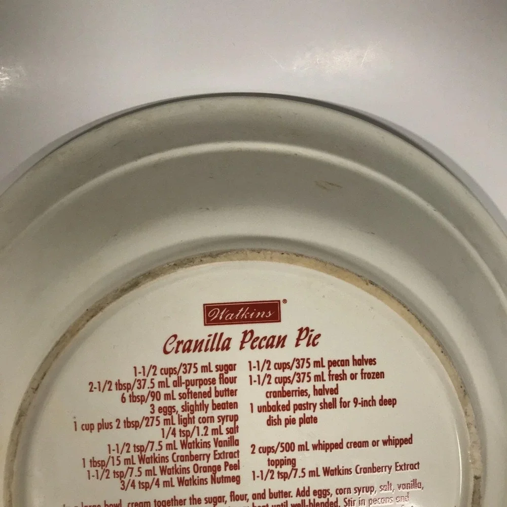 Watkins 1999 Cranilla Pecan Pie Plate Ceramic Winter Victorian House Sleigh 5901